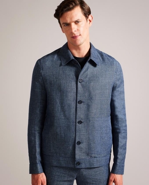 Veste Ted Baker Linen And Wool Bleu Marine Homme | ONF-62951922